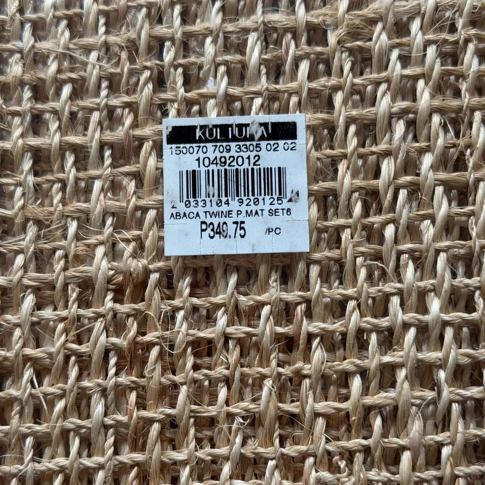 Abaca Twine Placemats Set Of 6 Napkins & Rings Boho Coastal Table Decor